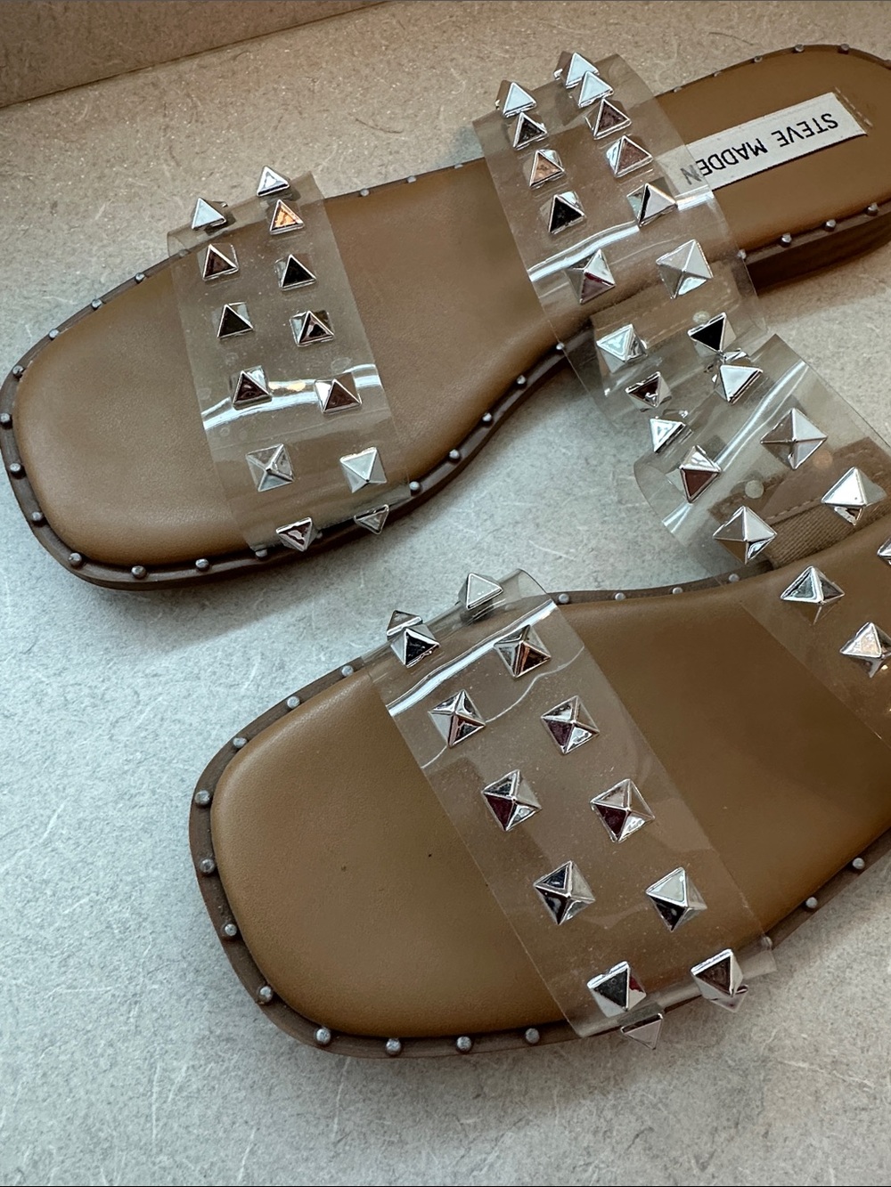 Steve Madden Clear Studded Slide Sandals - Picture 6 of 8